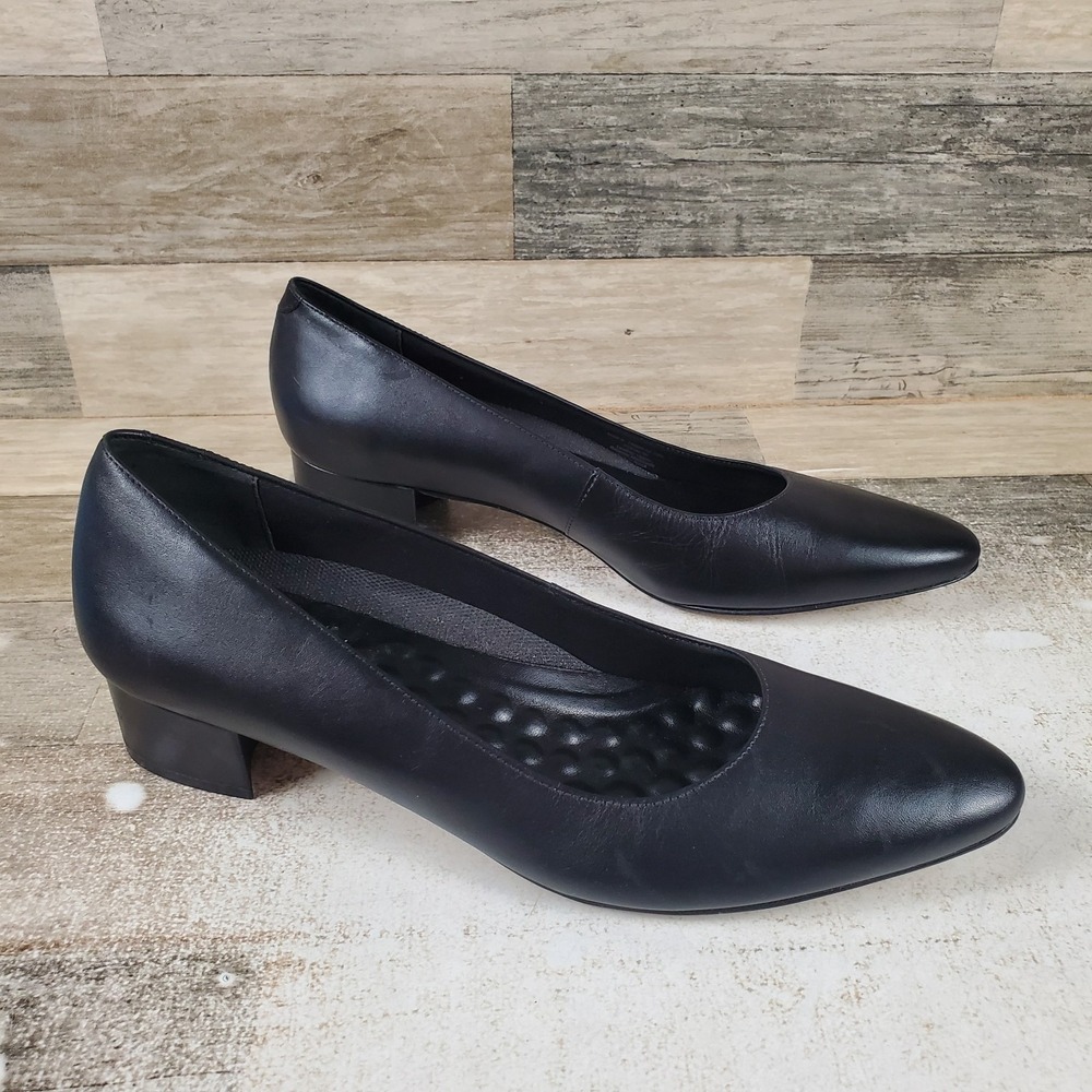 Ros Hommerson Heidi II Womens Pumps Sz 12 N Black Leather Block Heel Slip On